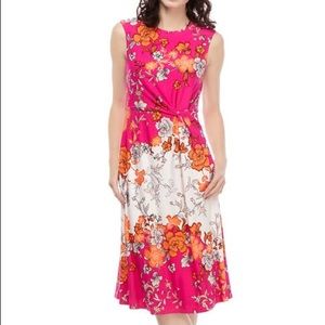 Vince Camuto dress floral mixed print sleeveless side knot twist front midi
